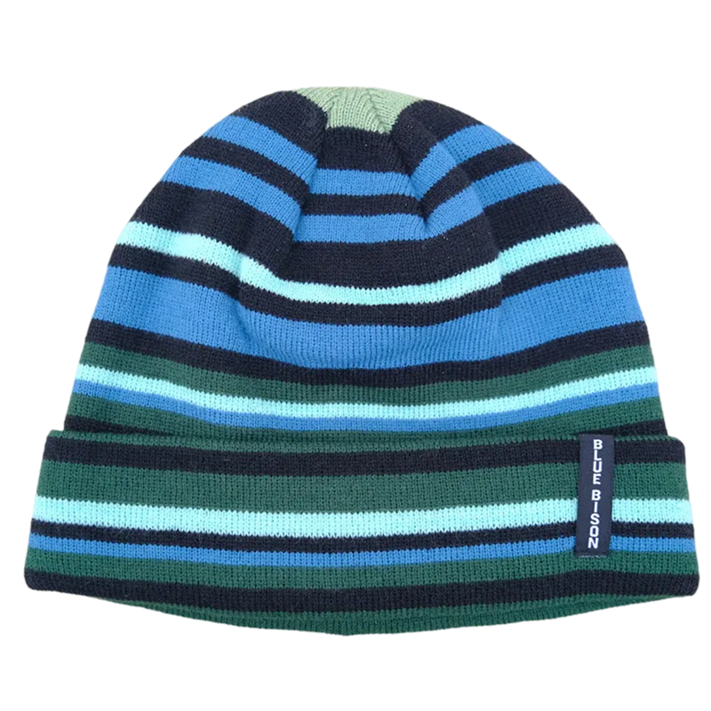 Striped Cuff Beanie, Greens & Blues – Blue Bison Apparel display picture 1