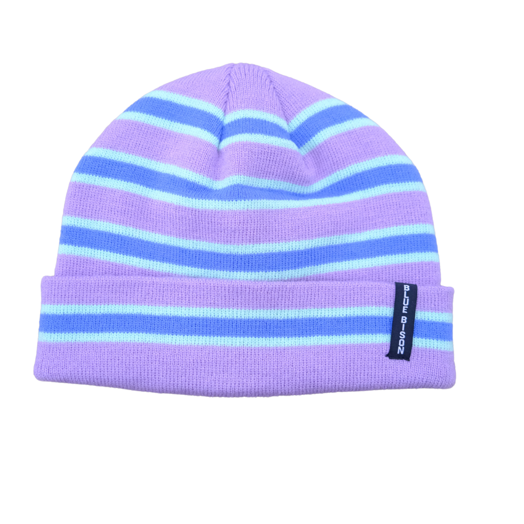 Striped Cuff Beanie, Purple