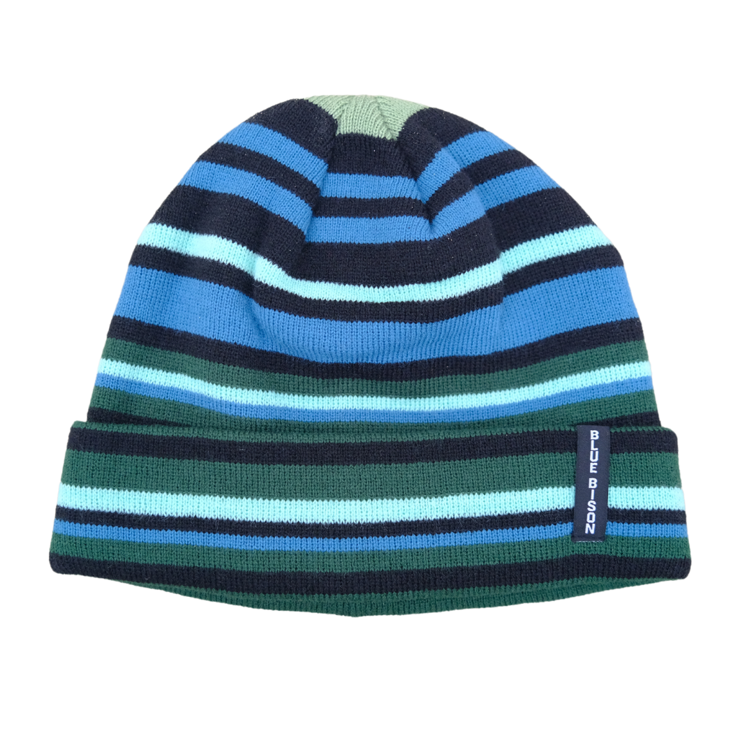 Striped Cuff Beanie, Greens & Blues