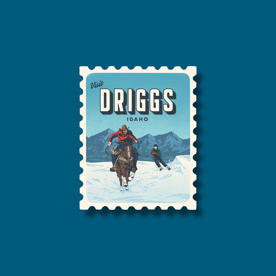 Driggs Skijoring Retro Stamp Sticker – Blue Bison Apparel