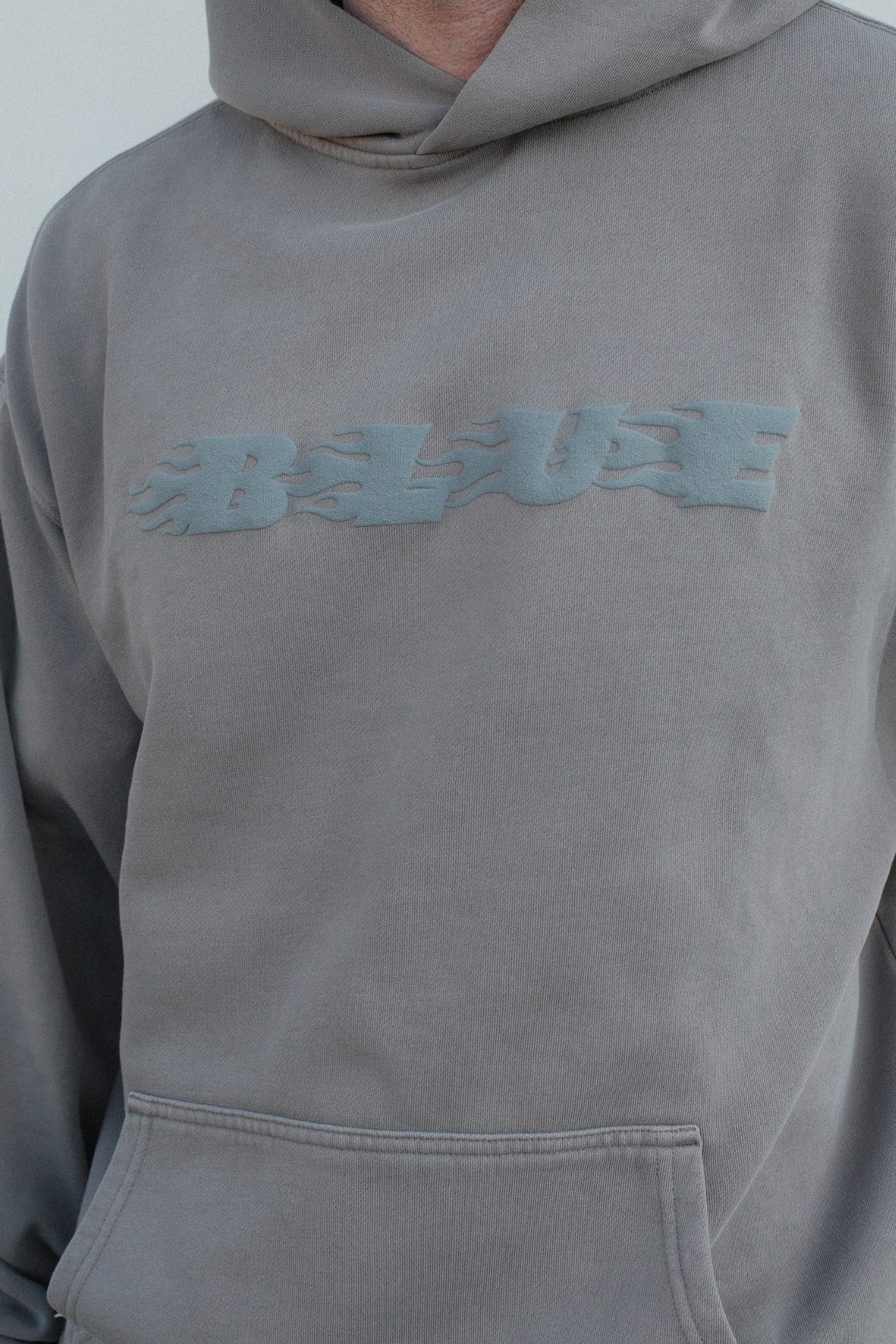 BLUE Flame Hoodie - Faded Grey