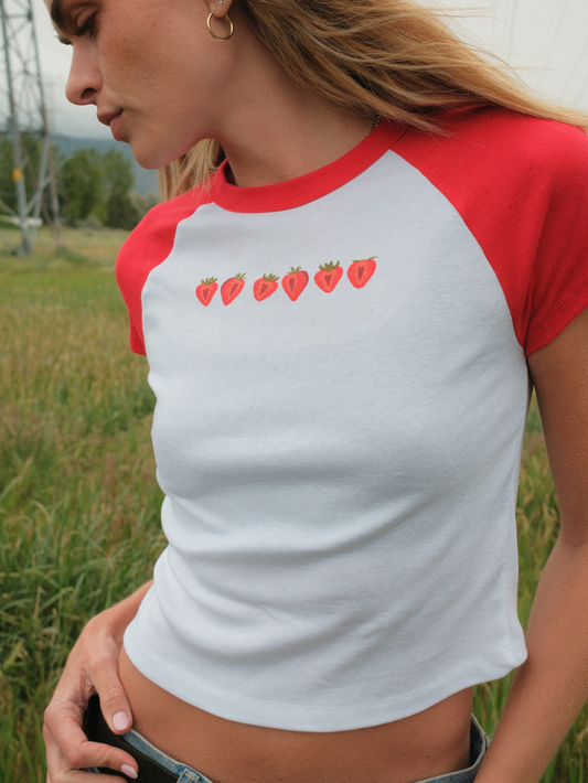 Strawberry Market Baby Tee in Red and White