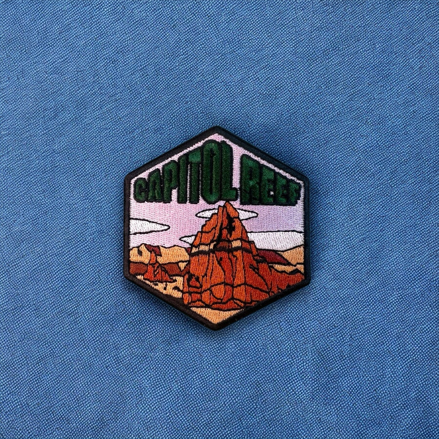 Capitol Reef National Park, Utah- Embroidered Hexagon Patch PINK