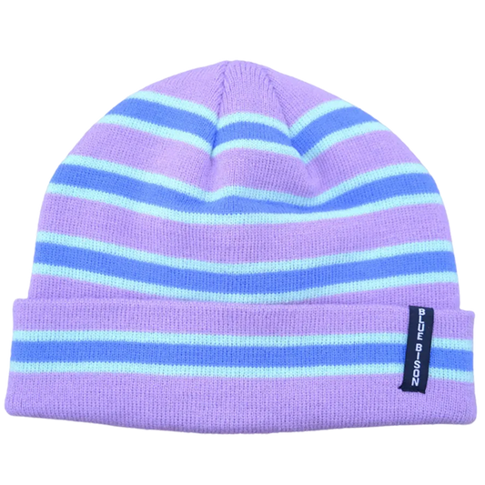 Striped Cuff Beanie in Purple