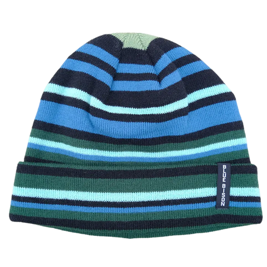Striped Cuff Beanie in Greens and Blues