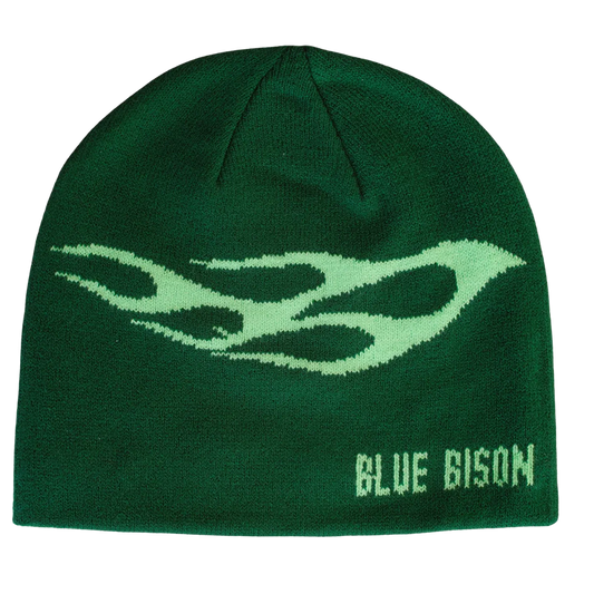 Green Flame Skull Cap Beanie
