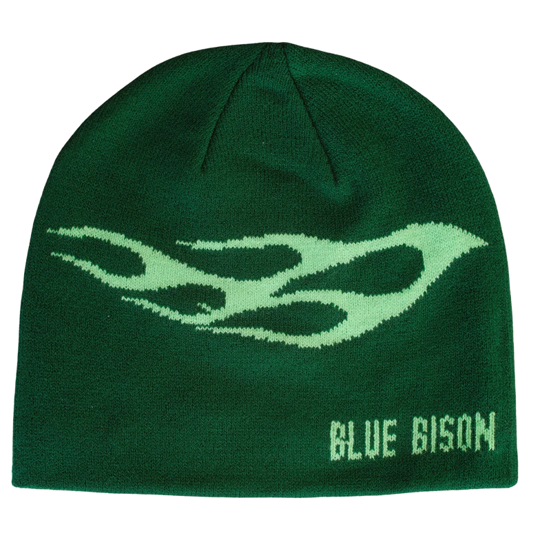 Green Flame Skull Cap Beanie – Blue Bison Apparel