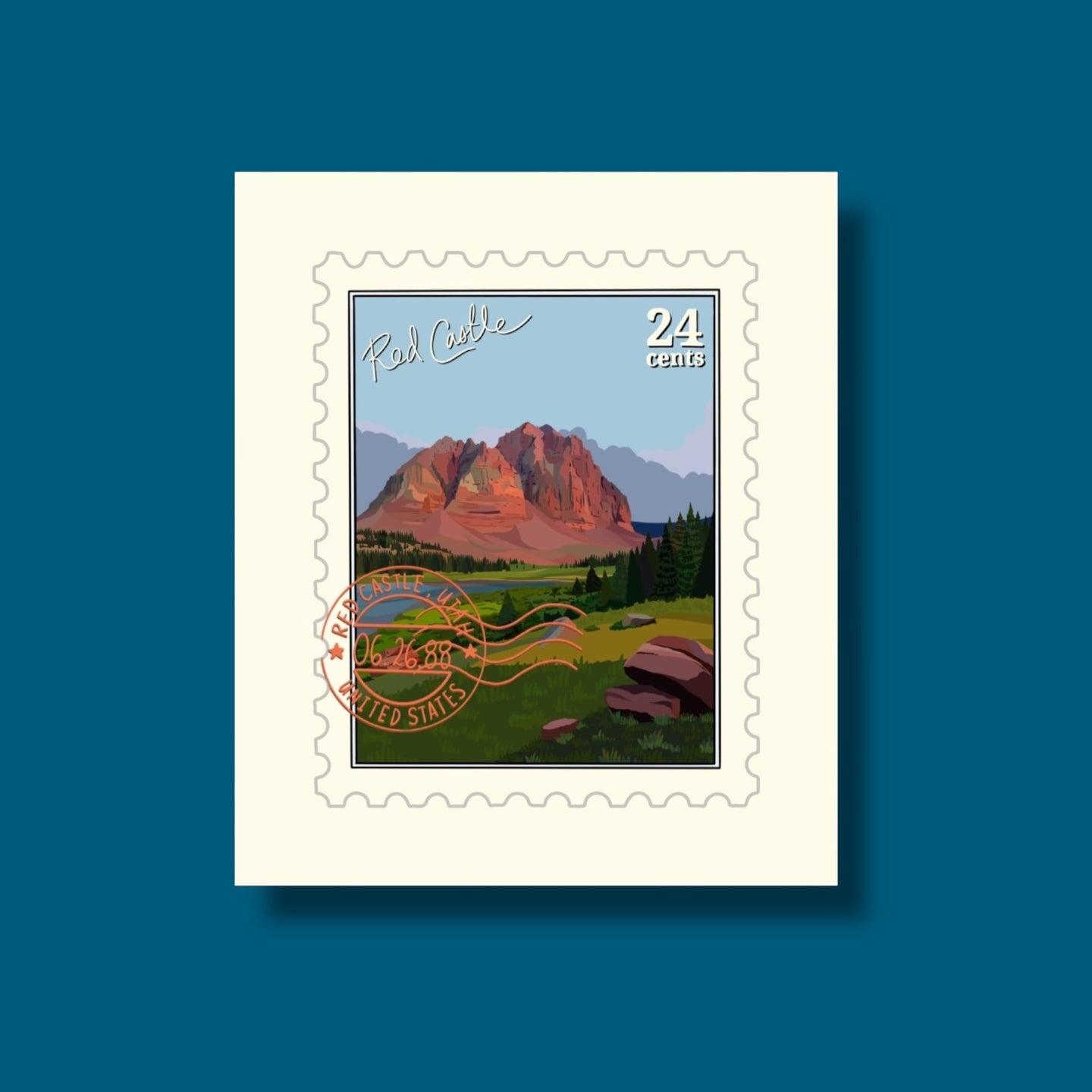 Red Castle Stamp Sticker