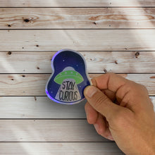 Load image into Gallery viewer, Stay Curious Holographic Alien UFO Sticker (F21)
