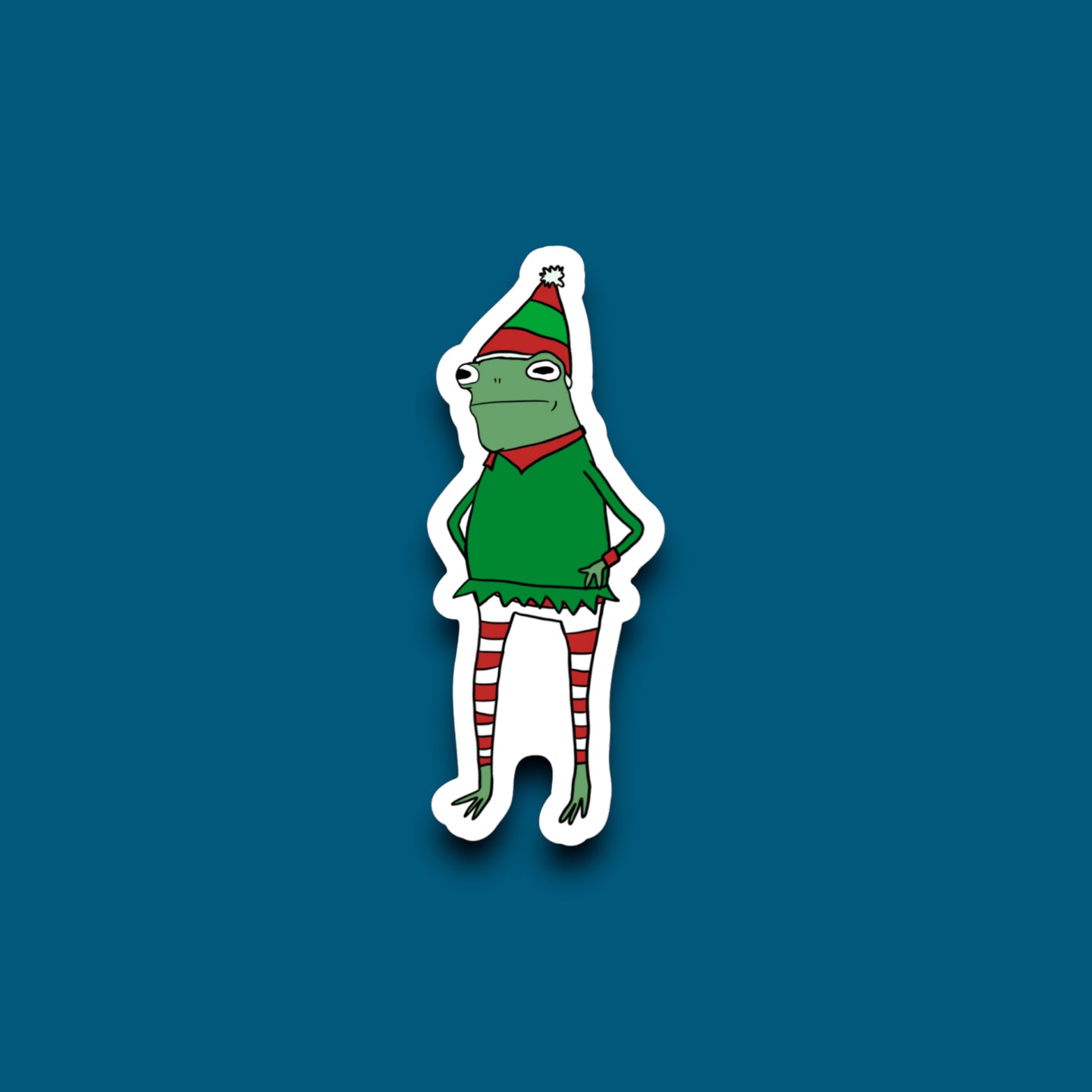 Candy Cane Elf Frog Sticker (R14)