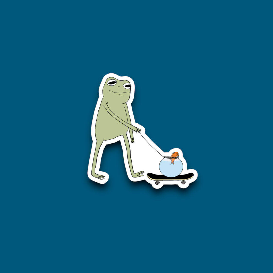 Frog Walkin' A Goldfish Sticker