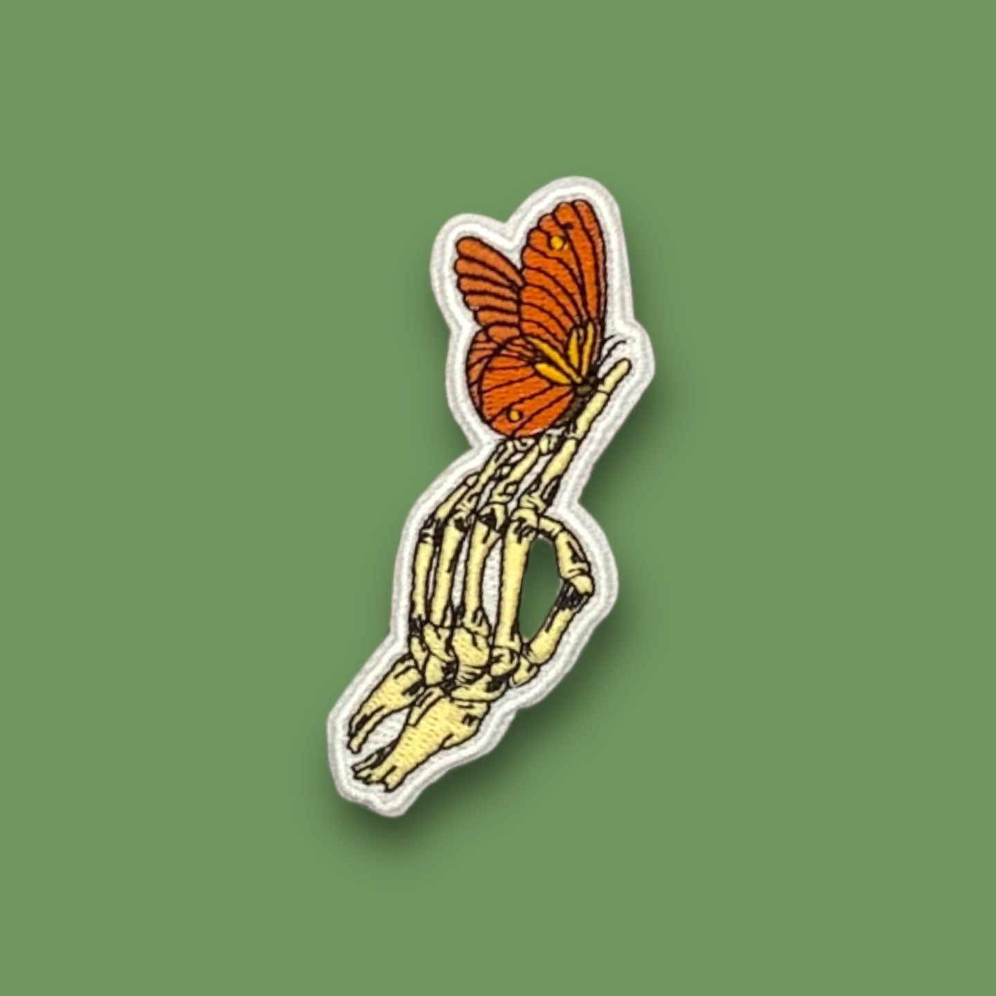 Skeleton Hand Orange Butterfly Patch