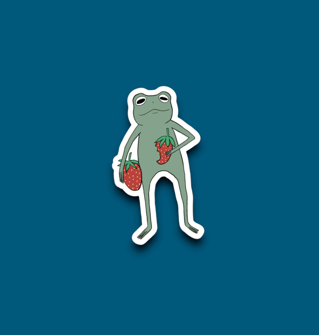 Frog Eatin' Strawberries Sticker
