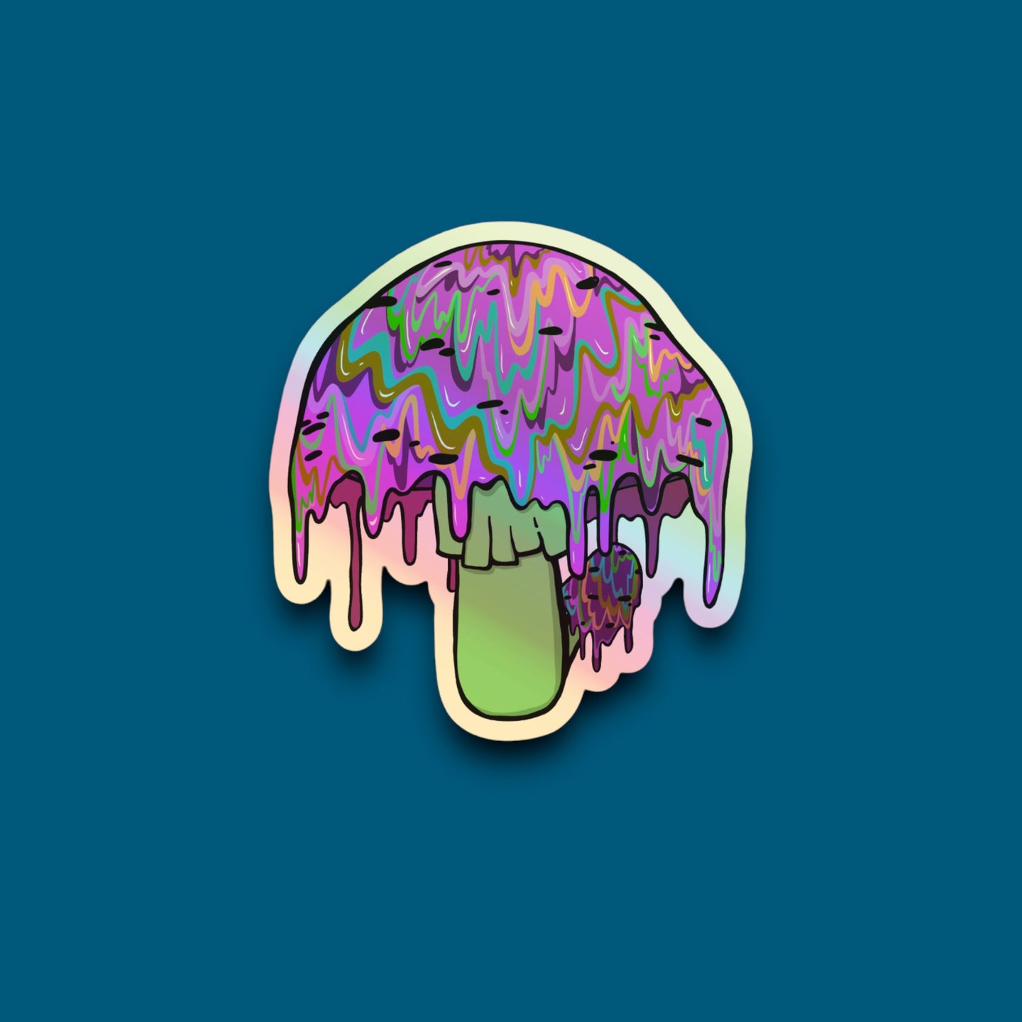Holographic Drippy Trippy Mushroom Sticker (O6)