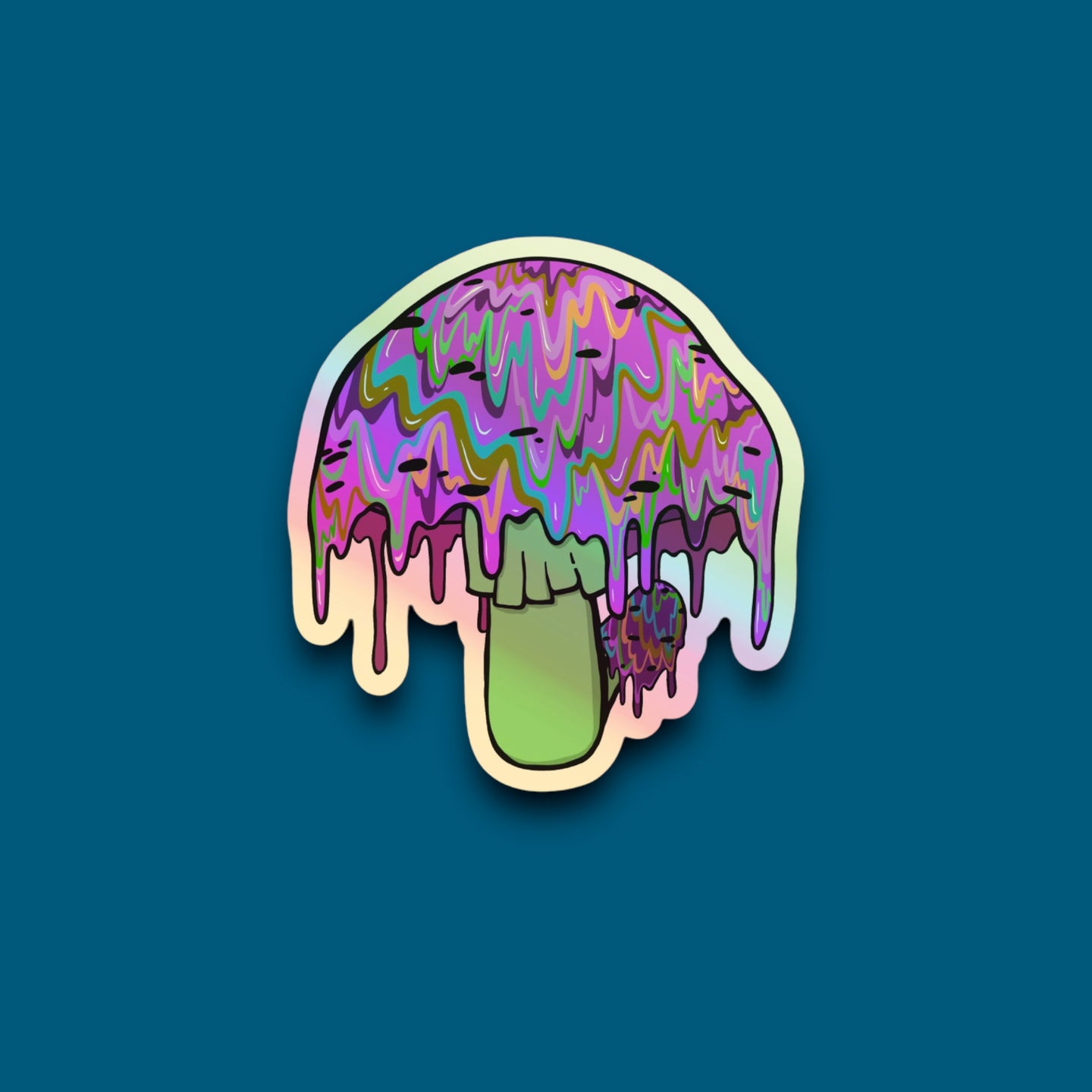 Holographic Drippy Trippy Mushroom Sticker