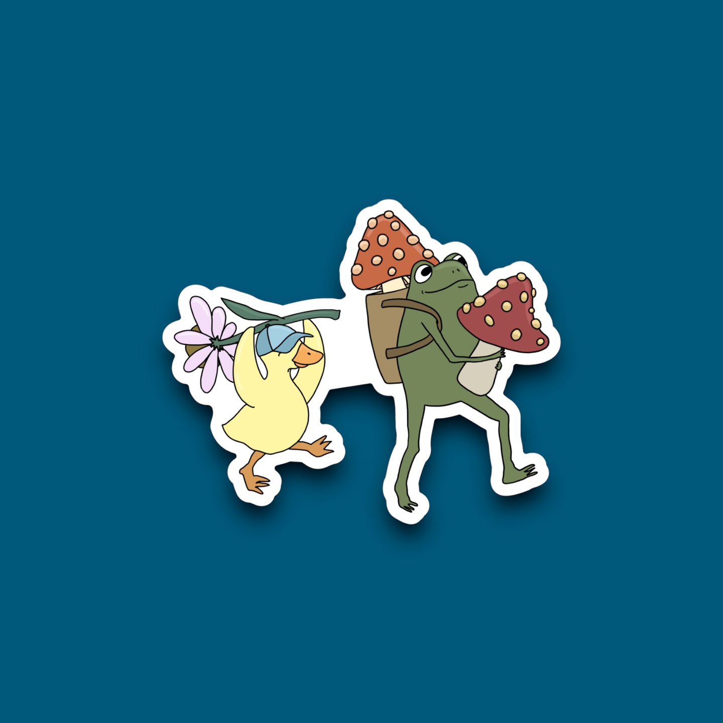 Frog And Duck Hunting For Mushrooms Sticker
