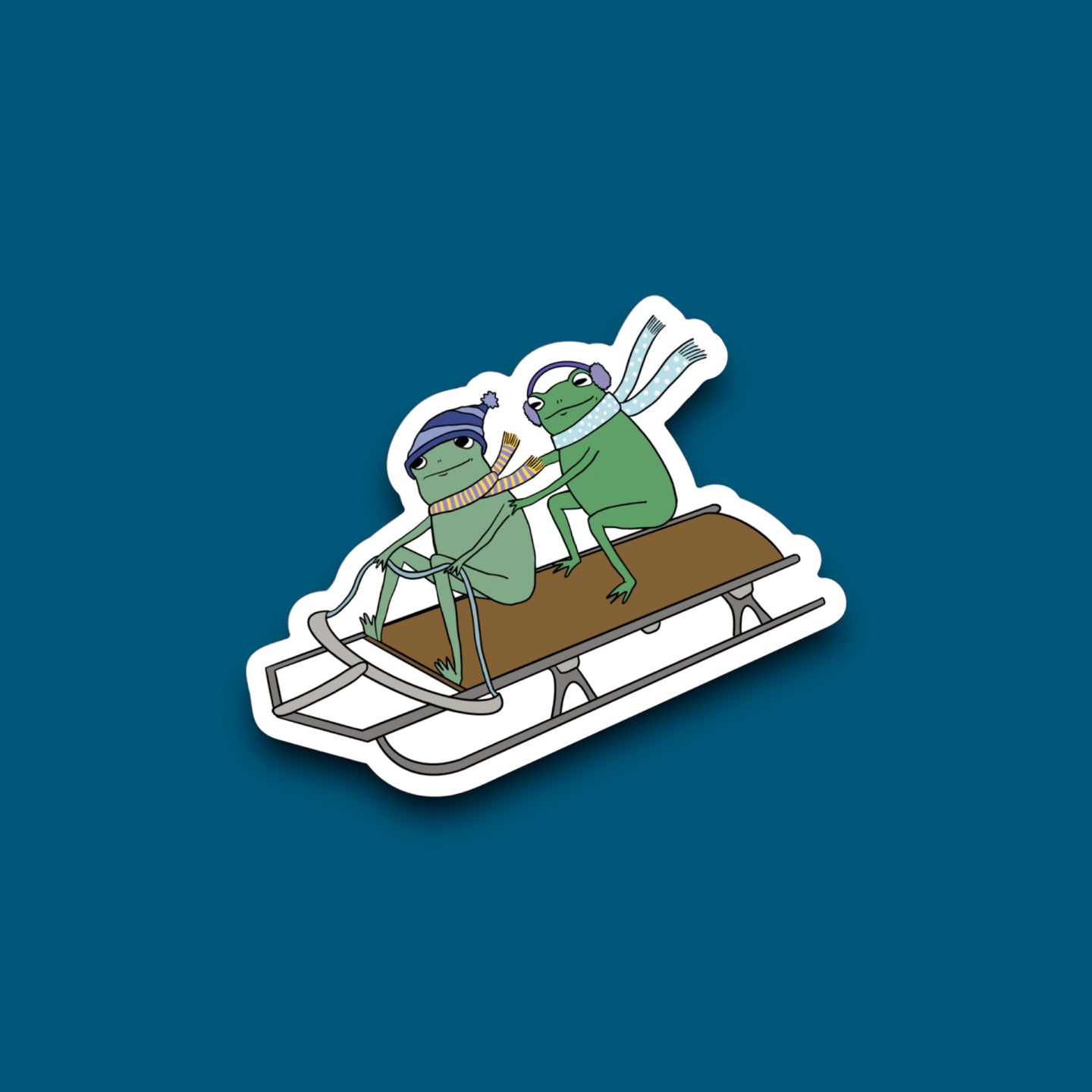 Sledding Frogs Sticker (J7)