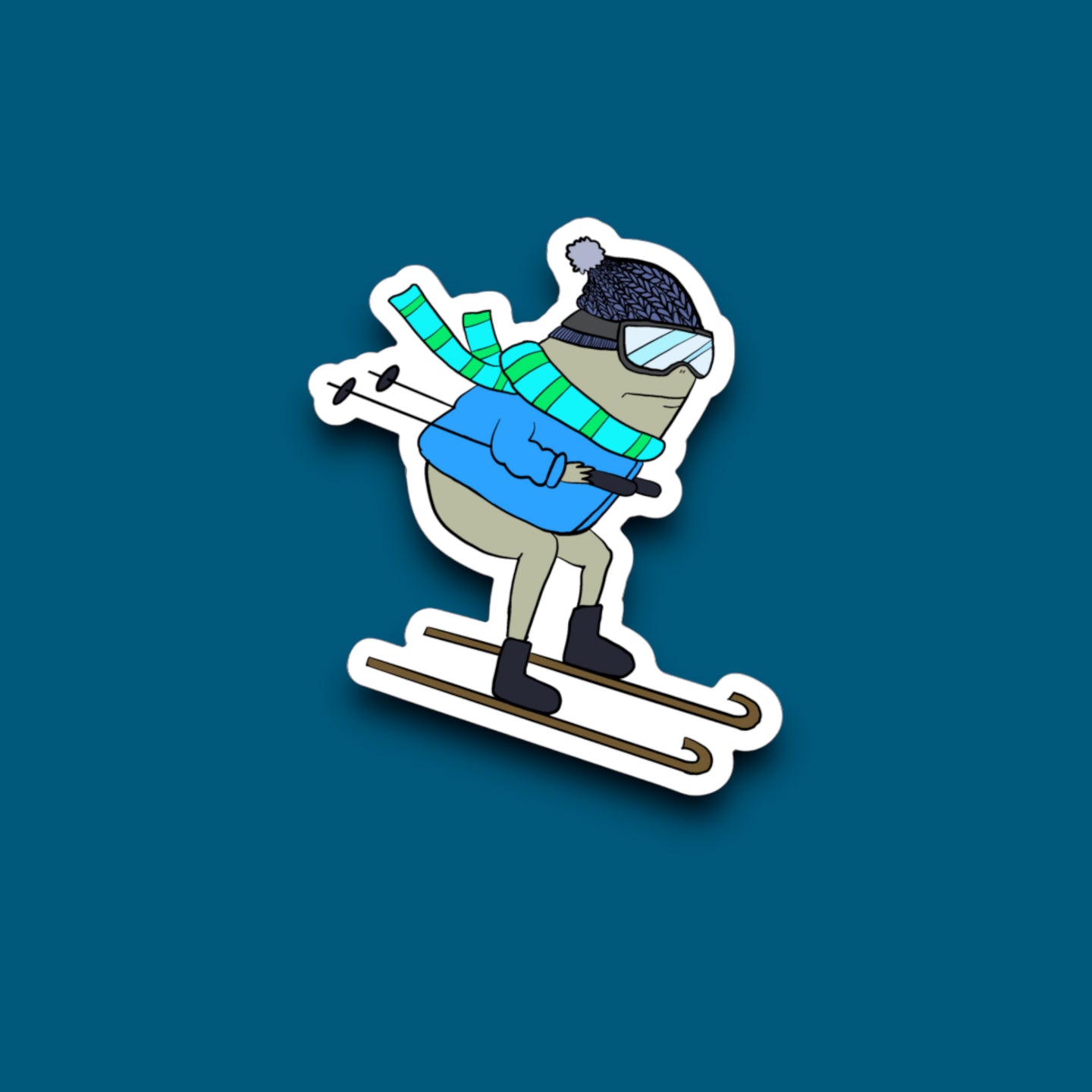 Downhill Skier Frog Sticker (P19)