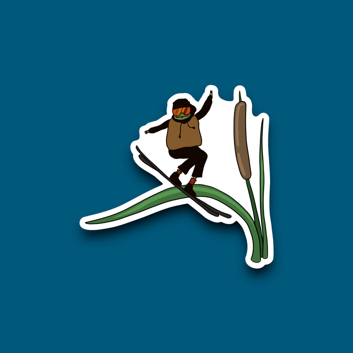 Plant Skiing Frog Sticker
