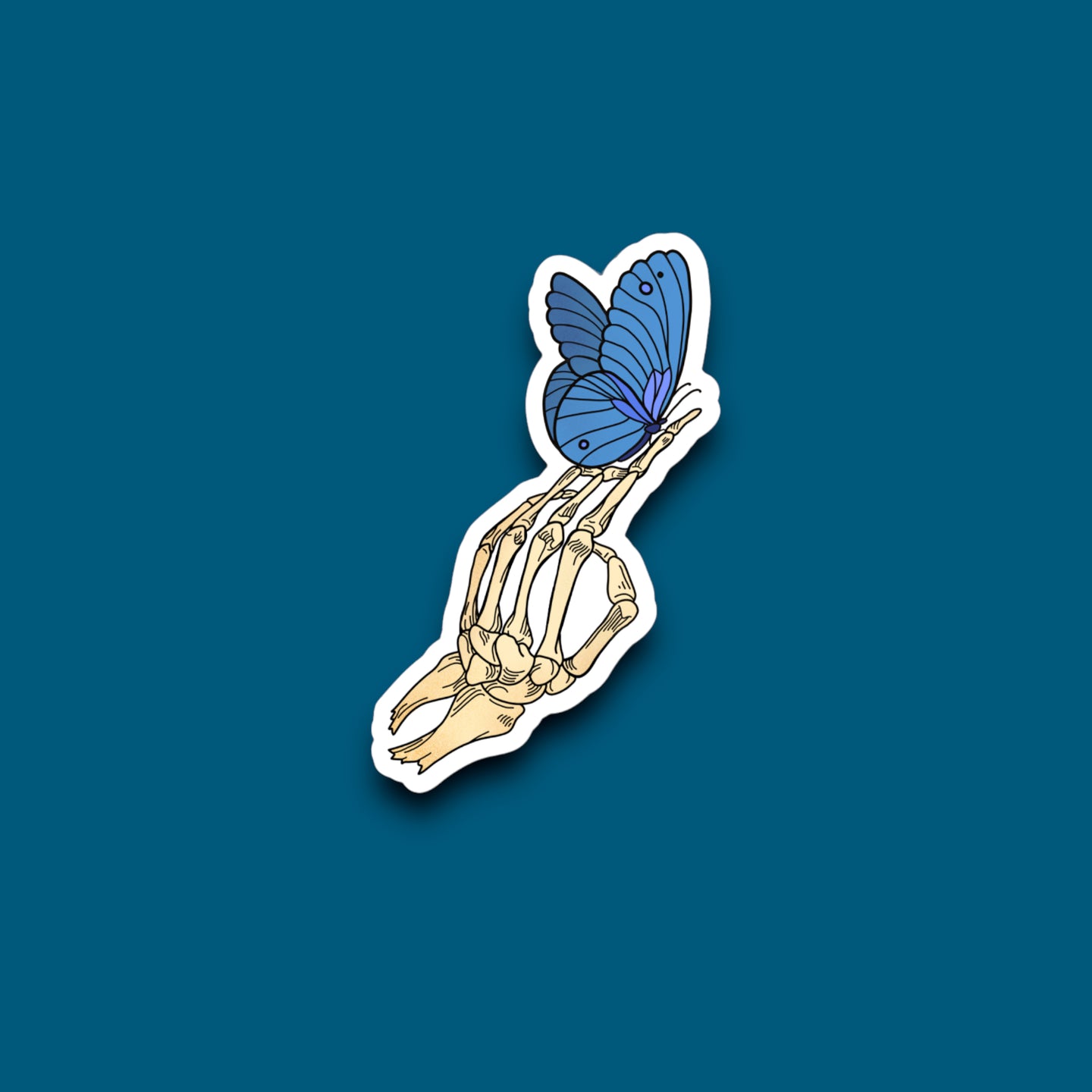 Skeleton Hand Blue Butterfly Sticker