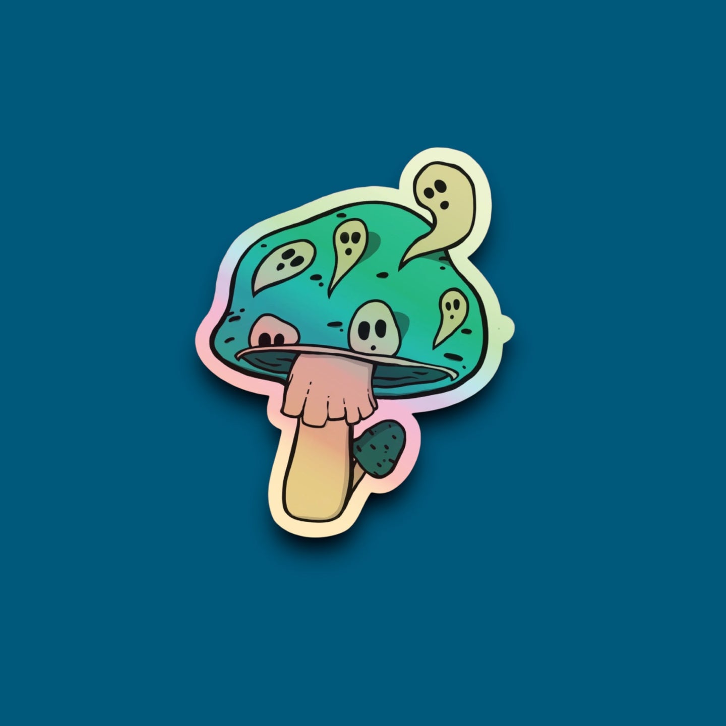 Holographic Ghostly Shrooms Sticker