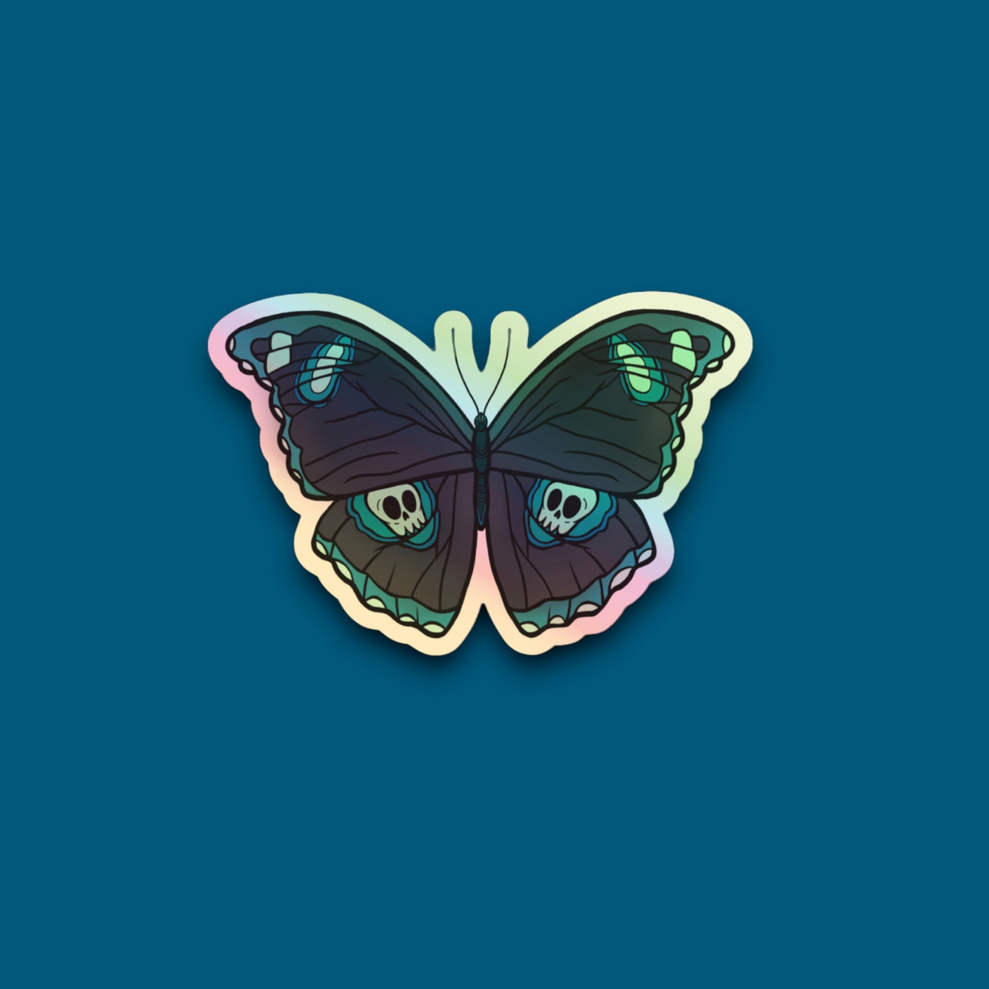Deathly Blue Moon Butterfly Holographic Sticker (E14)