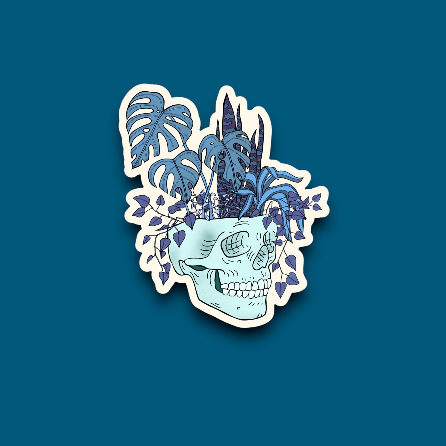 Skull Planter Blue Sticker