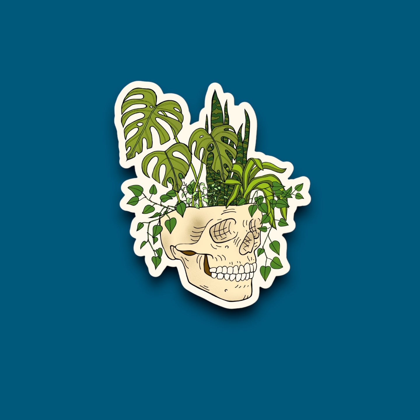 Skull Planter Green Sticker