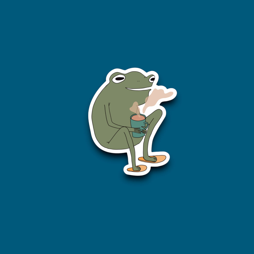 Morning Coffee Frog Sticker