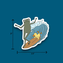 Load image into Gallery viewer, Frog Surfing With a Duck Sticker
