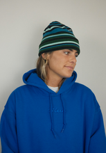 Load image into Gallery viewer, Striped Cuff Beanie, Greens &amp; Blues
