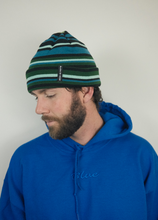 Load image into Gallery viewer, Striped Cuff Beanie, Greens &amp; Blues
