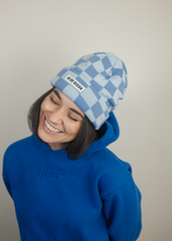 Load image into Gallery viewer, Checkered Blues Cuff Beanie
