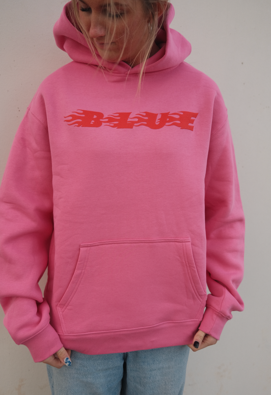 BLUE Flame Hoodie - Pink