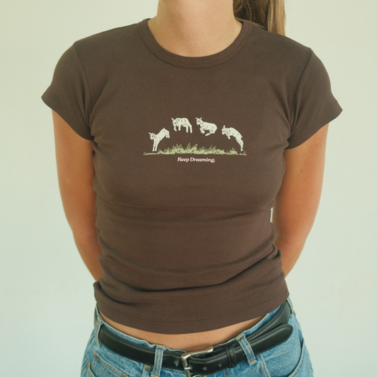 Keep Dreaming Baby Tee in Brown
