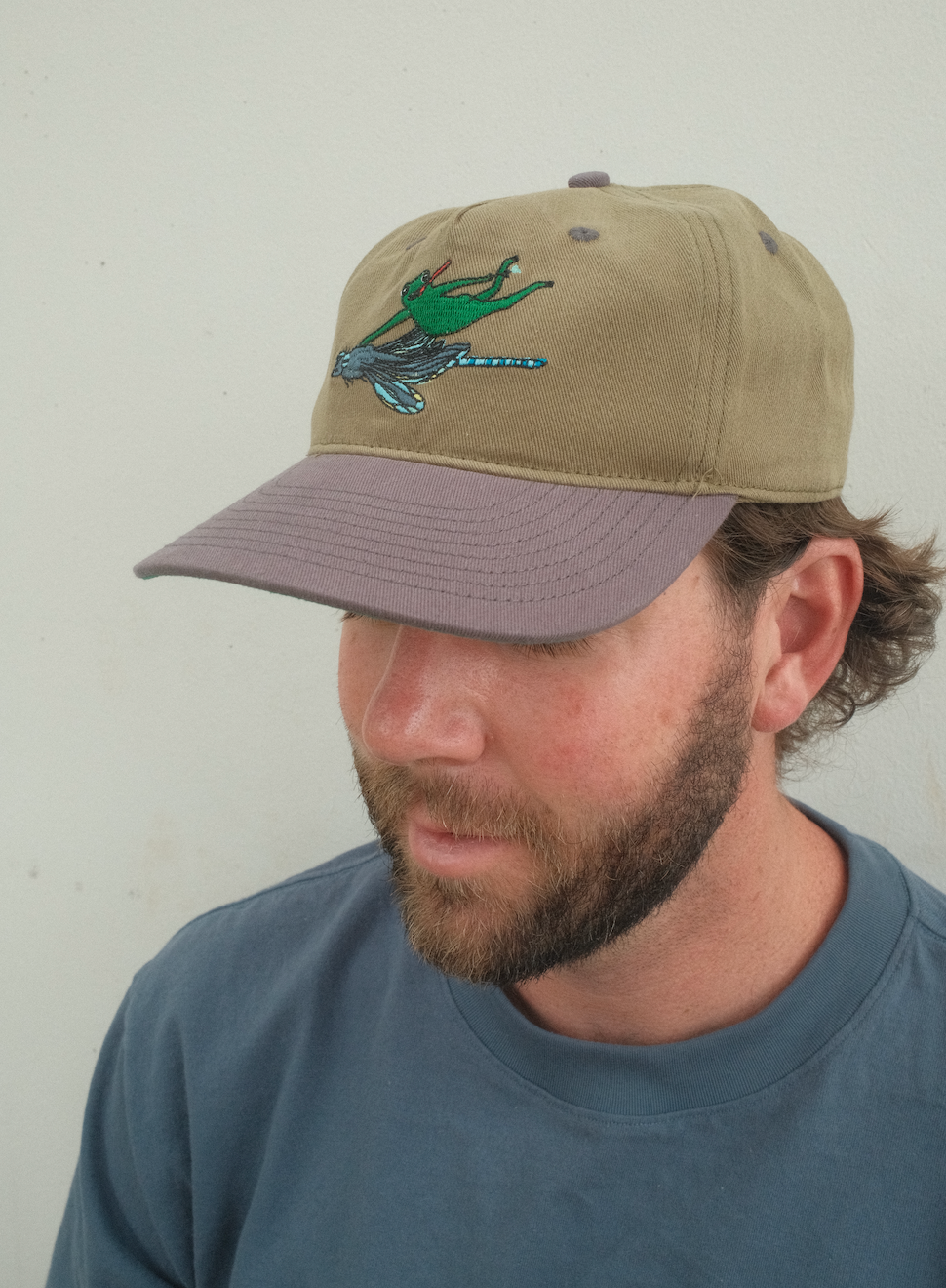 Dragon Fly Ridin Frog Hat - Washed Olive/Navy