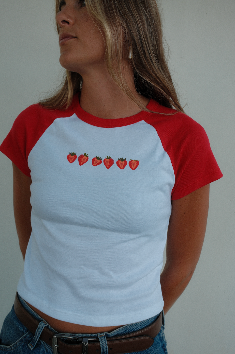 Strawberry Market Baby Tee - Red/White