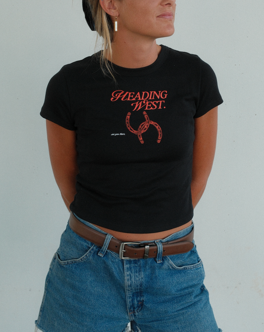 Heading West Baby Tee in Black