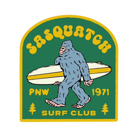 Bigfoot Sasquatch Surf Club Green and Yellow Sticker