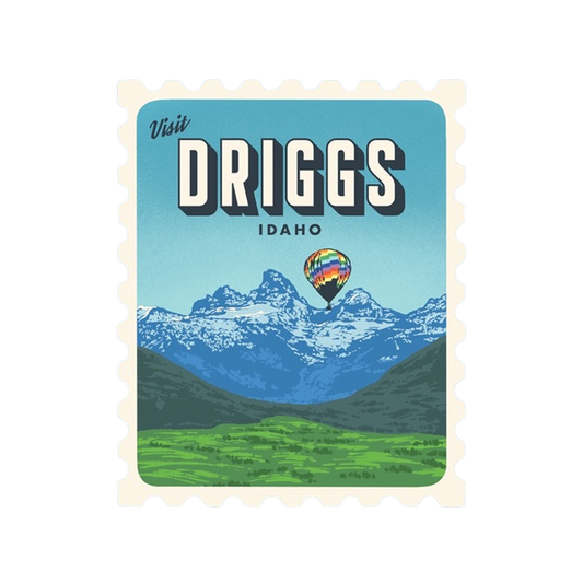 Driggs Hot Air Balloon Retro Stamp Sticker