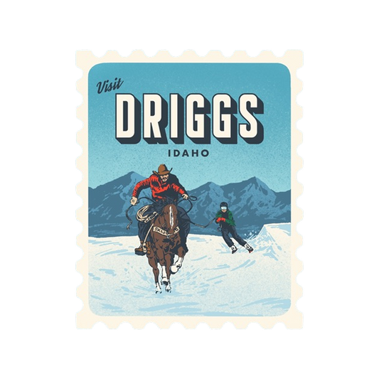 Driggs Skijoring Retro Stamp Sticker