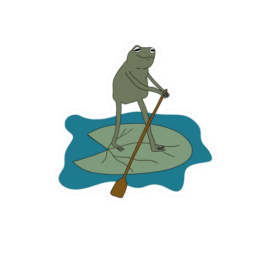 FROG PADDLE BOARDING ON A LILY PAD STICKER