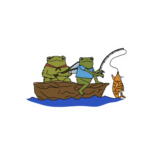 FROGS FISHING IN A WALNUT STICKER