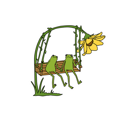 FROGS SWINGING ON A BENCH STICKER