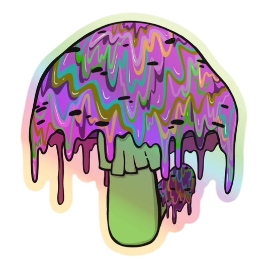 Holographic Drippy Trippy Mushroom Sticker