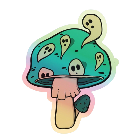 Holographic Ghostly Shrooms Sticker