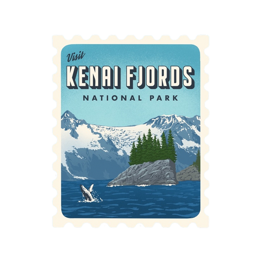Kenai Fjords National Park Retro Stamp Sticker