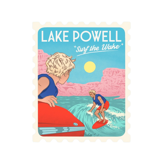 Lake Powell Surfer Retro Stamp Sticker