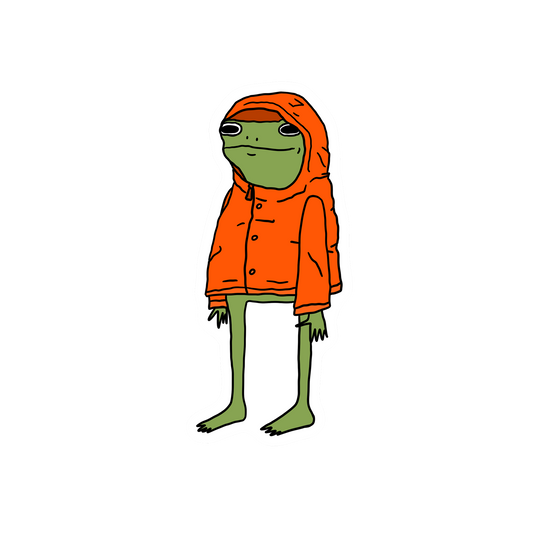 ORANGE RAIN JACKET FROG STICKER