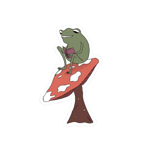 READING ON A MUSHROOM FROG STICKER